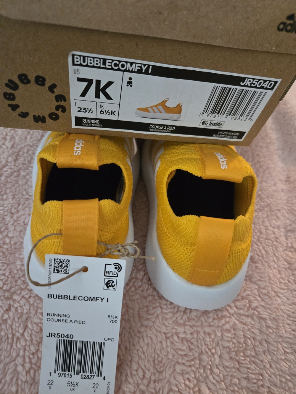 adidas Kids Bubblecomfy I Slip-On Sneakers - Yellow and White